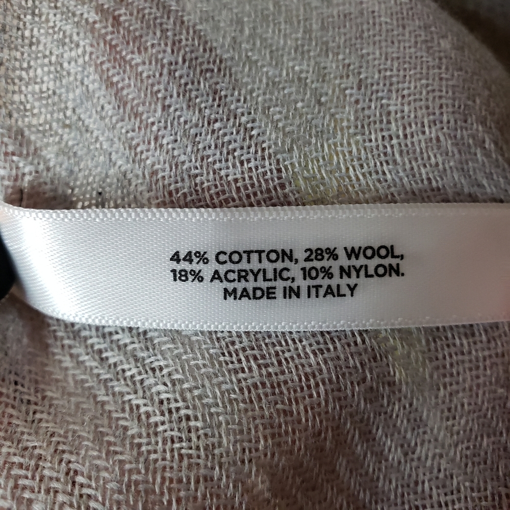 TALBOTS Wool Blend Fringed Scarf Oblong Grey Chartreuse New - Picture 9 of 11